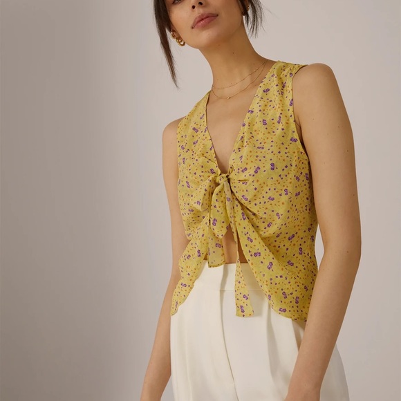 NWT Favorite Daughter The Gwen Top Tie Front Sleeveless Silk Blouse - Picture 4 of 16